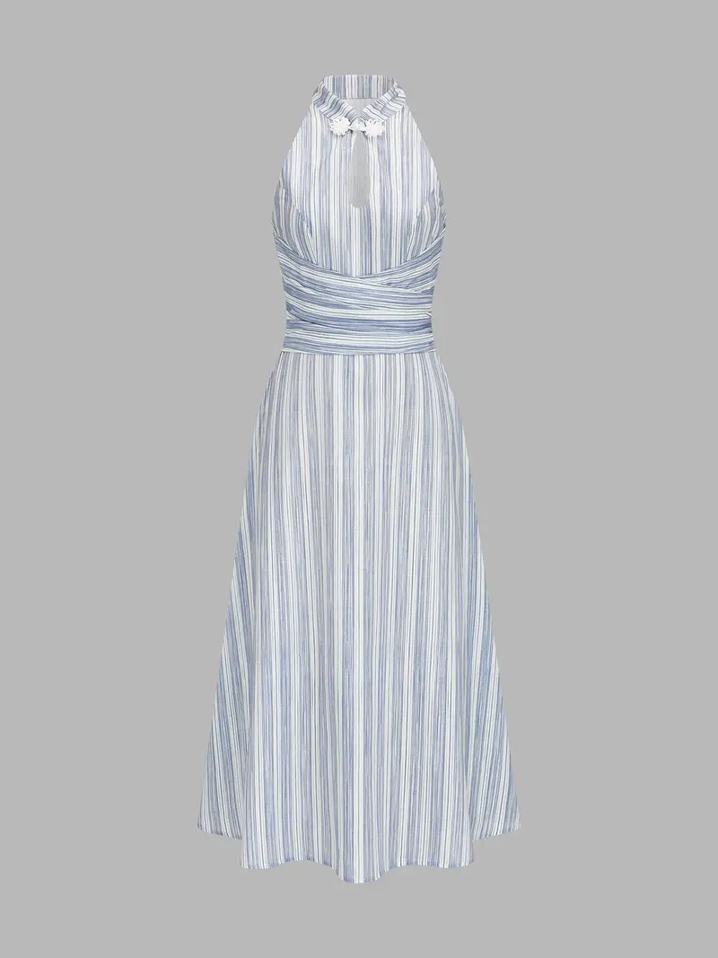 Damen Maxikleid Gestreift Mit Neckholder