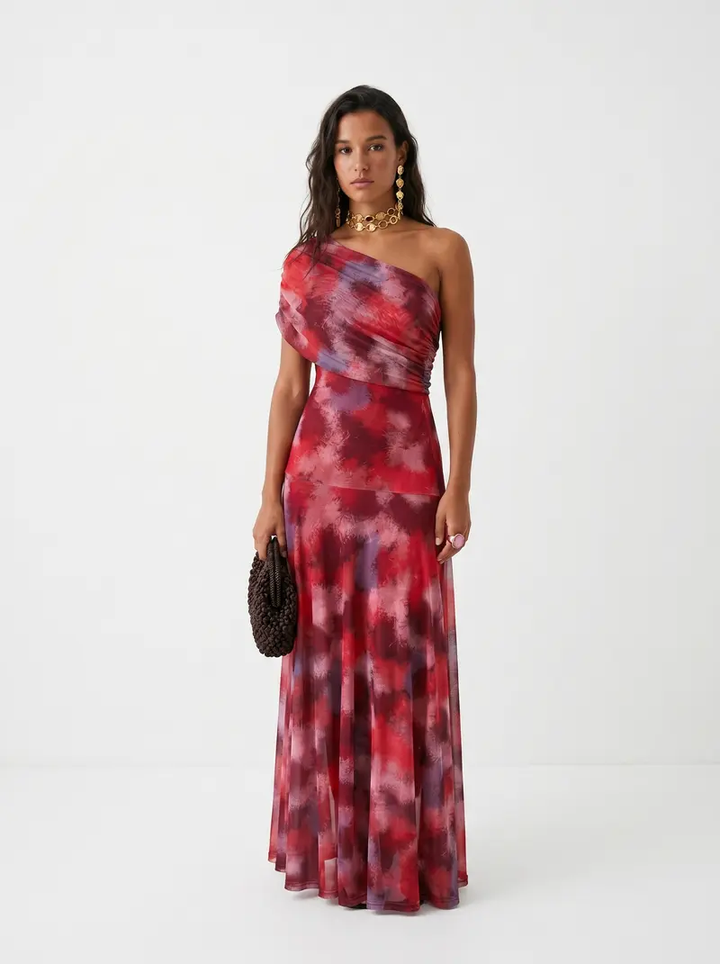 Damen Maxikleid Mit Bardot Ausschnitt Und Drapierung