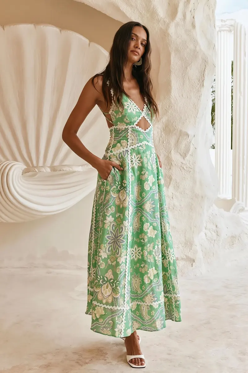 Damen Maxikleid Mit Blumenmuster Und Spitze