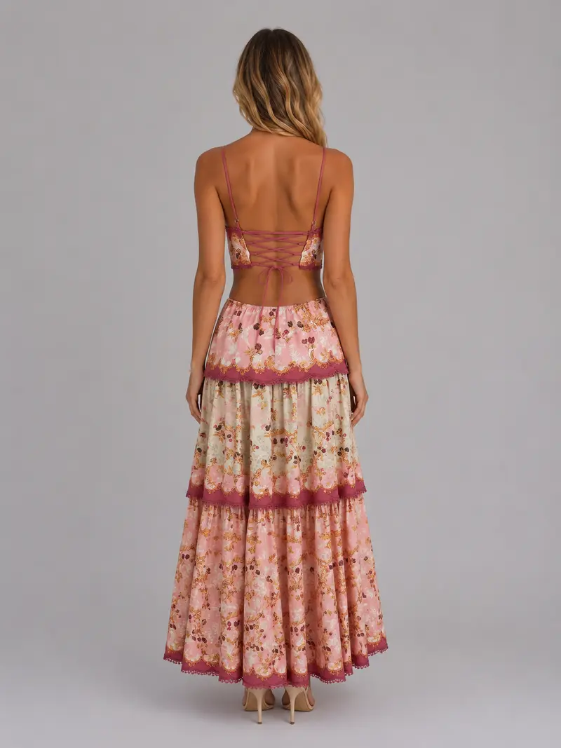 Damen Maxikleid Mit Blumenprint Und Schnürung