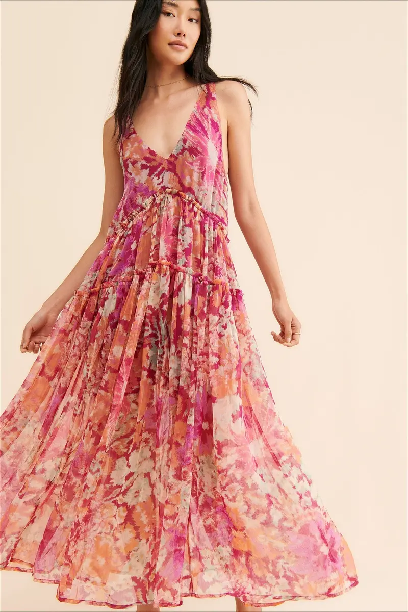 Damen Maxikleid Mit Blumenprint Und Volantsaum