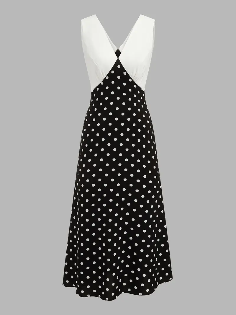 Damen Maxikleid Mit Polka Dots Und V Ausschnitt