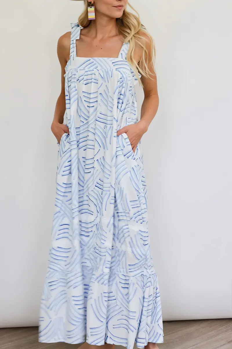 Damen Maxikleid Mit Print Und Bindeträgern
