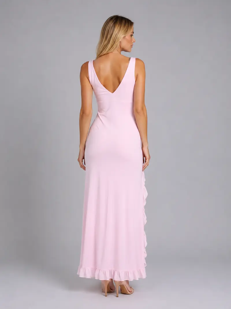 Damen Maxikleid Mit Volants Und Schlitz