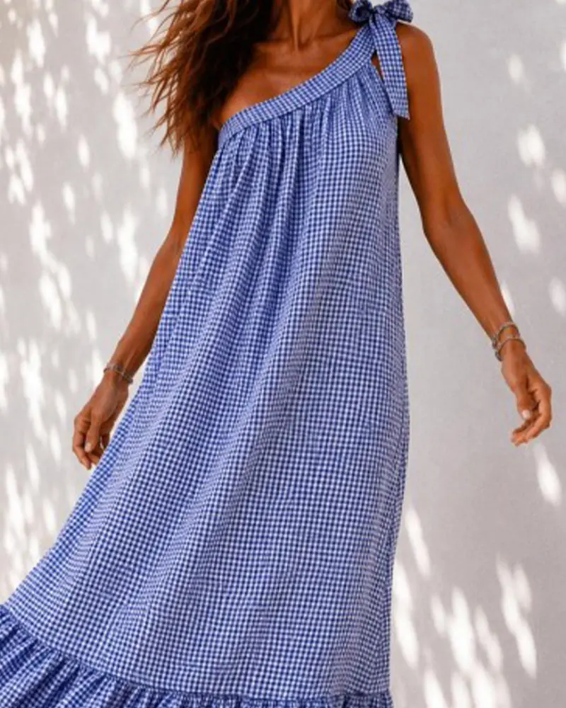 Damen Maxikleid One Shoulder Mit Rüschen