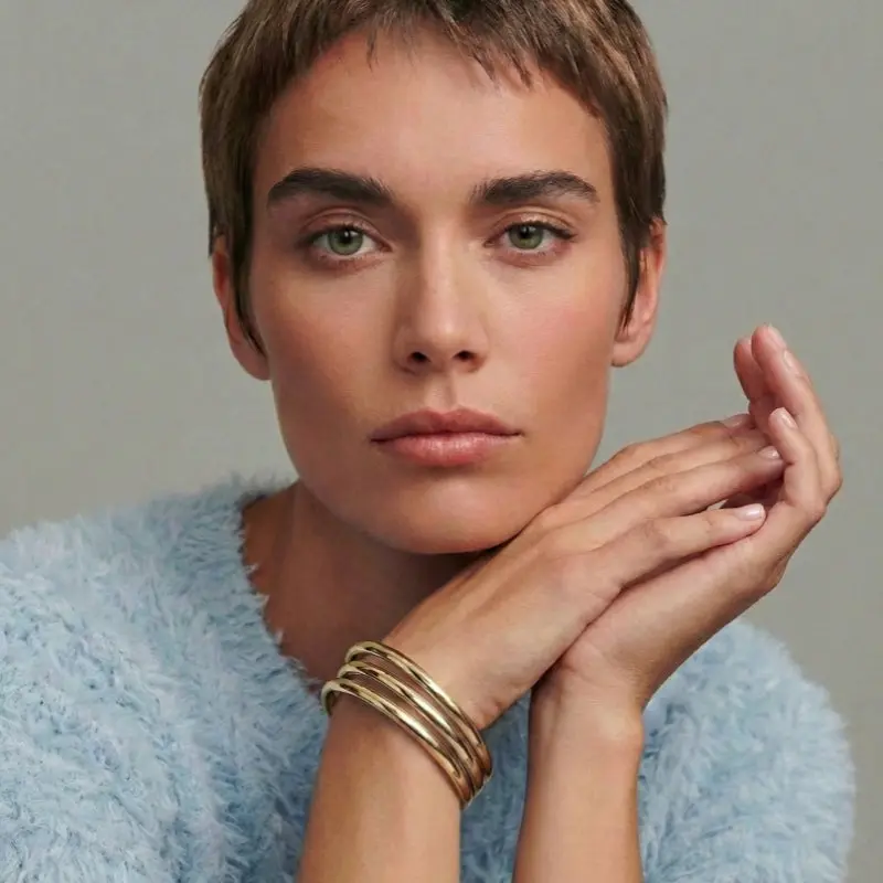 Damen Mehrreihiges Armreif-Set mit Polierter Oberfläche | Shop Nory