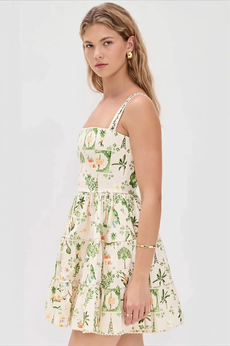 Damen Midikleid Mit Blumenprint Und Eckigem Ausschnitt