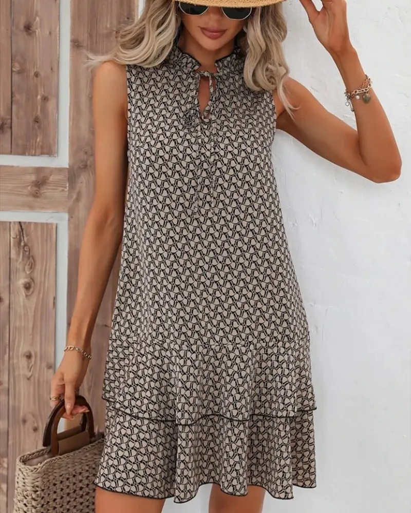 Damen Midikleid Mit Geometrischem Muster Schwarz