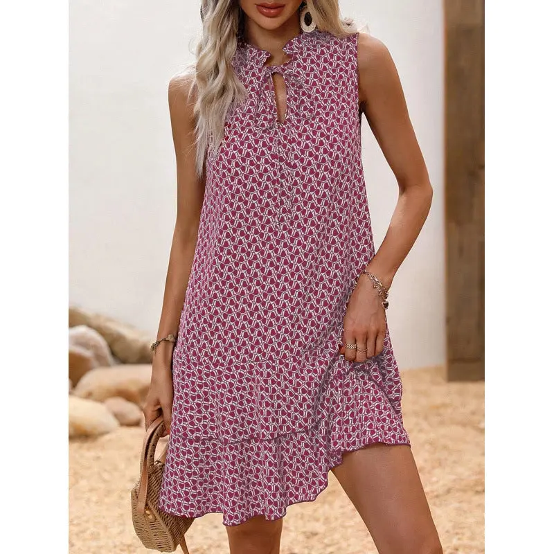 Damen Midikleid Mit Geometrischem Muster Und Schleife