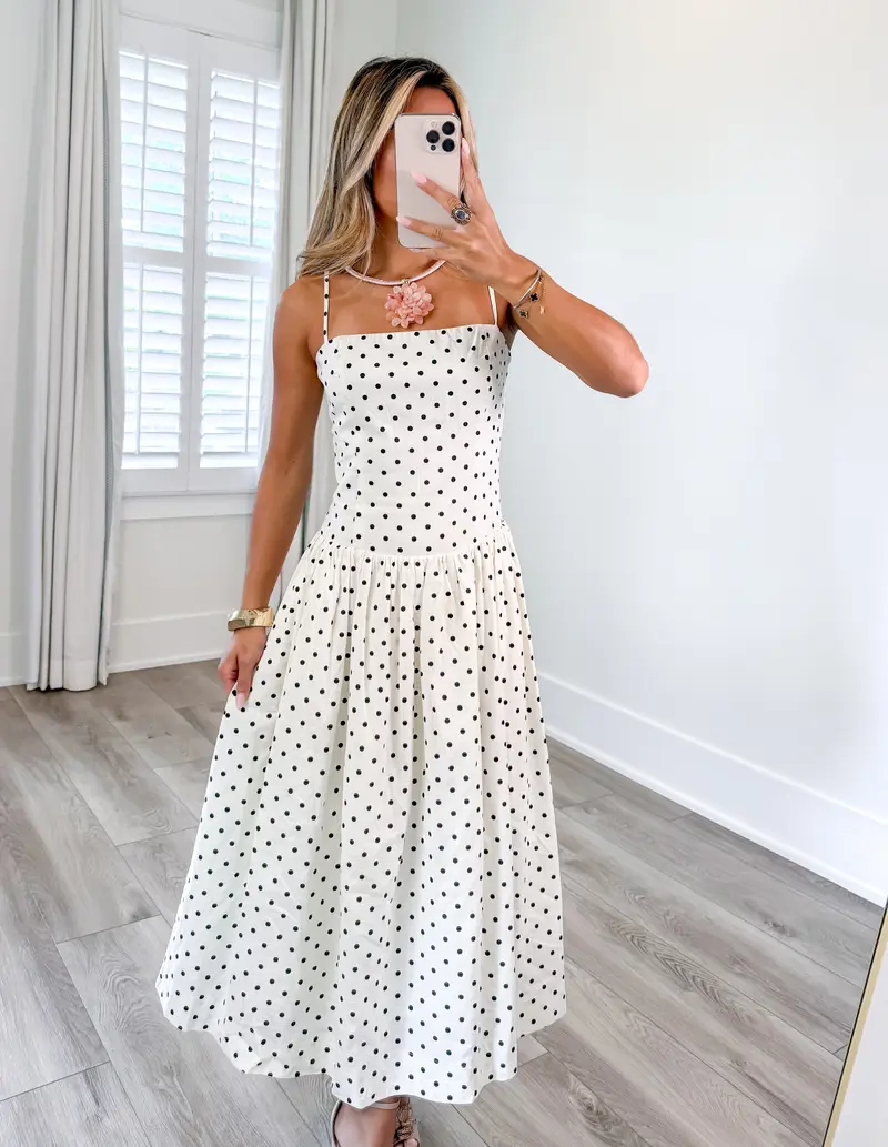Damen Midikleid Mit Polka Dots In A Linie Schwarz Weiß