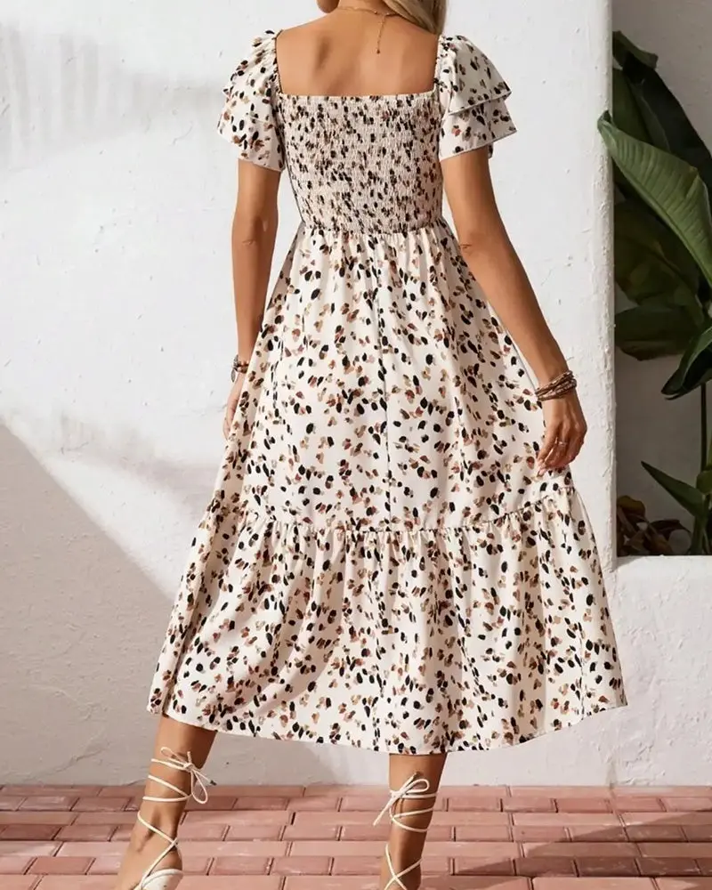Damen Midikleid Mit Print Und Volantärmeln