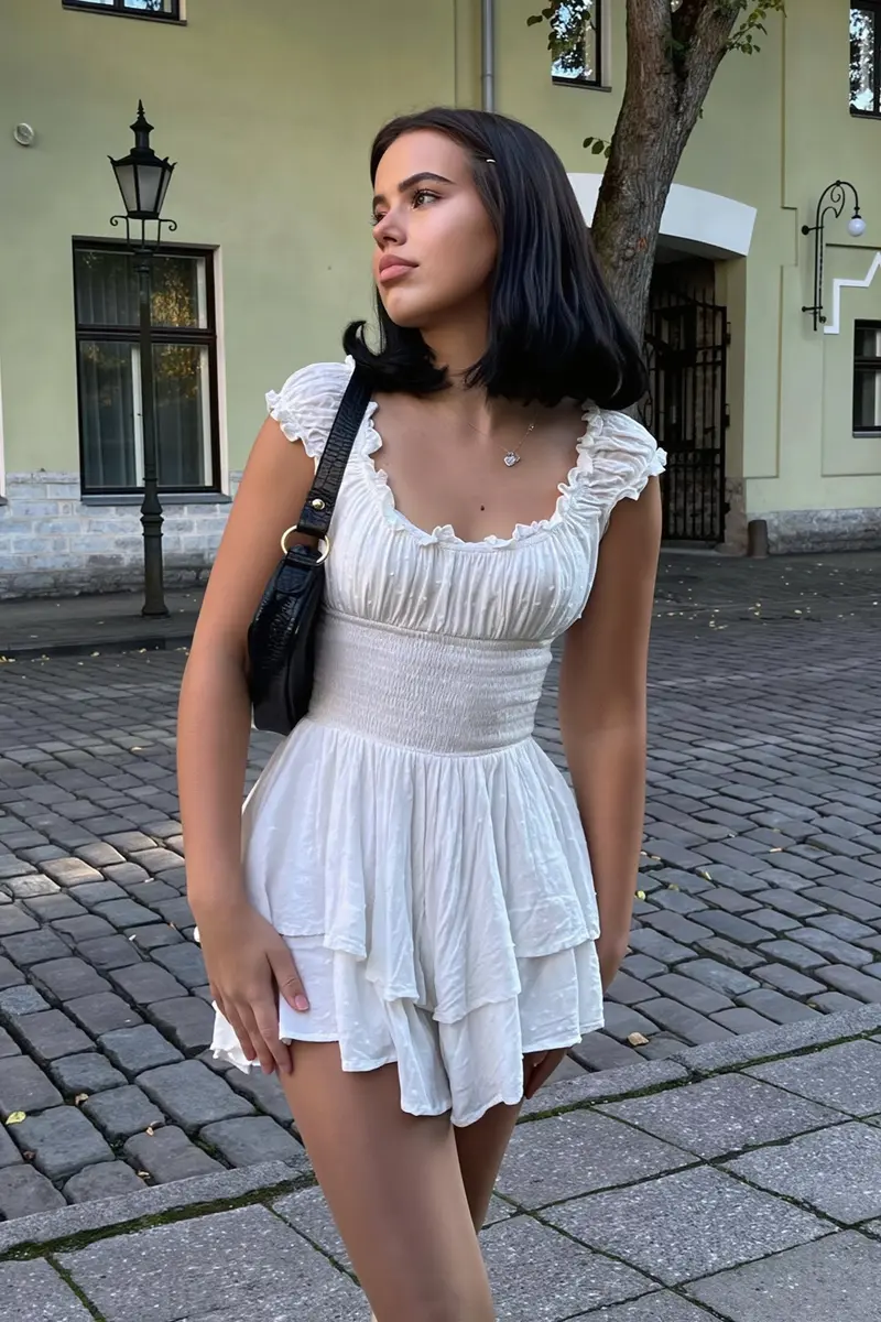 Damen Minikleid Mit Carmenausschnitt Und Volantsaum