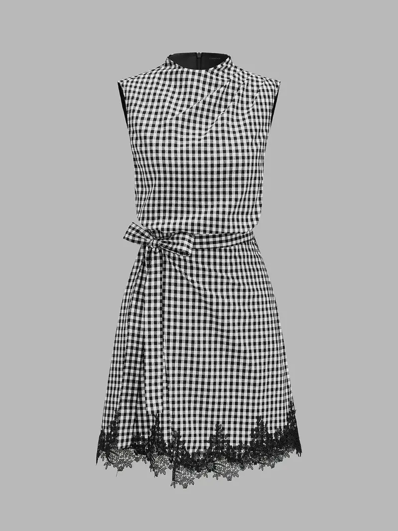 Damen Minikleid Mit Vichykaros Und Bindegürtel