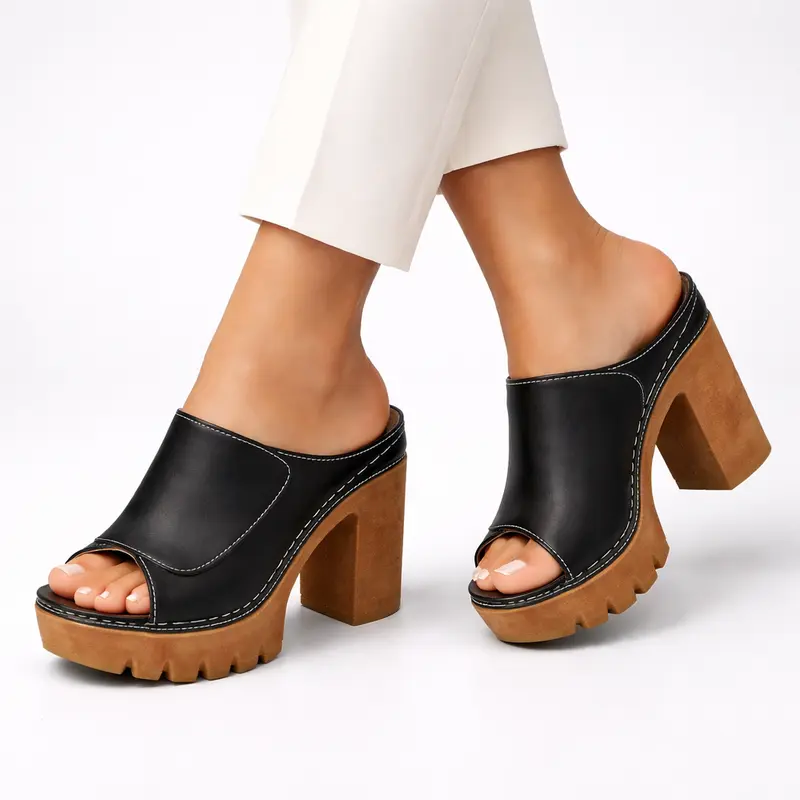 Damen Plateau Sandaletten Mit Blockabsatz Elegant