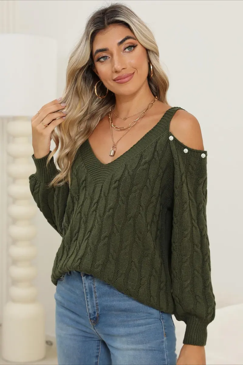 Damen Pullover Mit Off Shoulder Ausschnitt Und V Kragen