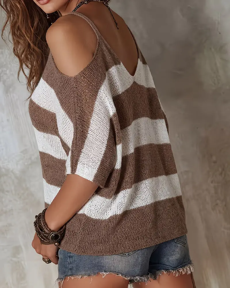 Damen Pullover Mit Streifen Und Cut Out Ausschnitt