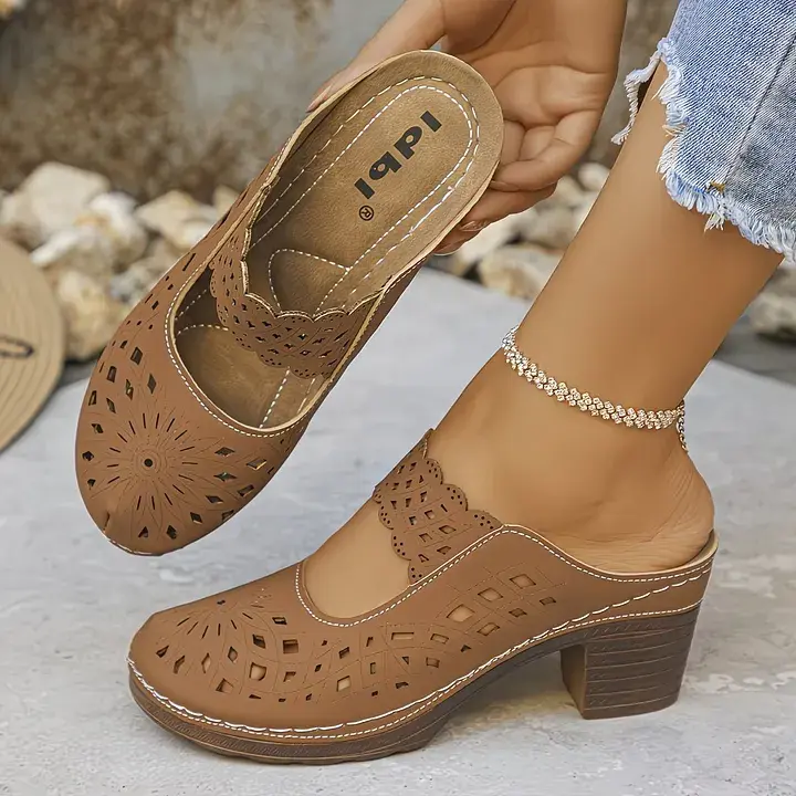 Damen Sandalen Mit Cutouts Und Blockabsatz