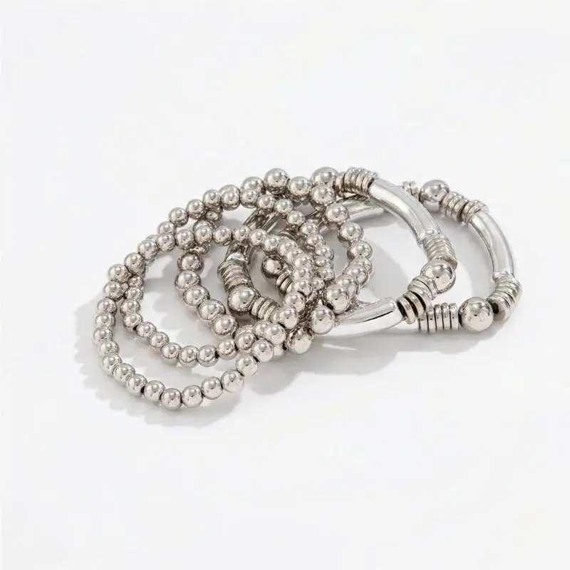 Damen Silberfarbenes Perlenarmband-Set mit Eleganter Optik | Shop Nory