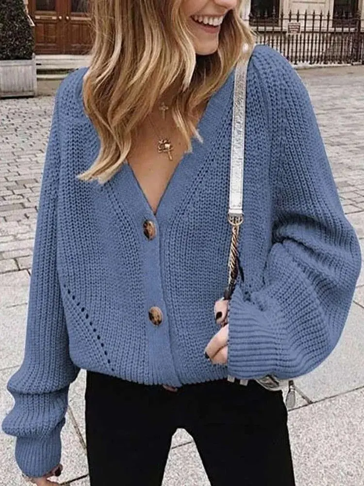 Damen Strickjacke mit Puffärmeln