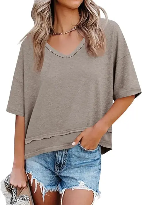 Damen T Shirt Mit V Ausschnitt Und Lockerer Passform