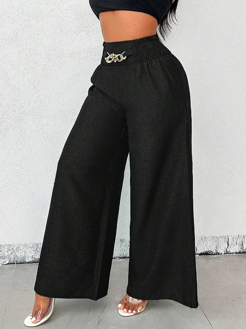 Damen Weite High Waist Hose Unifarben Locker