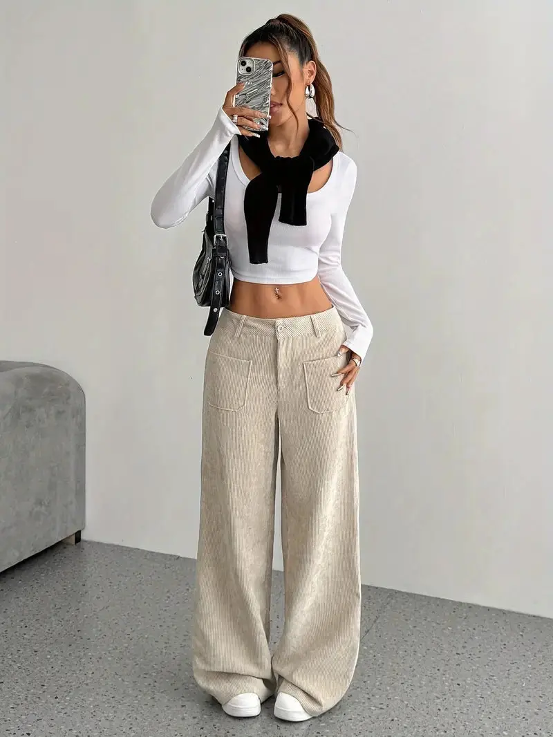 Damen Weite Hose Mit Hohem Bund