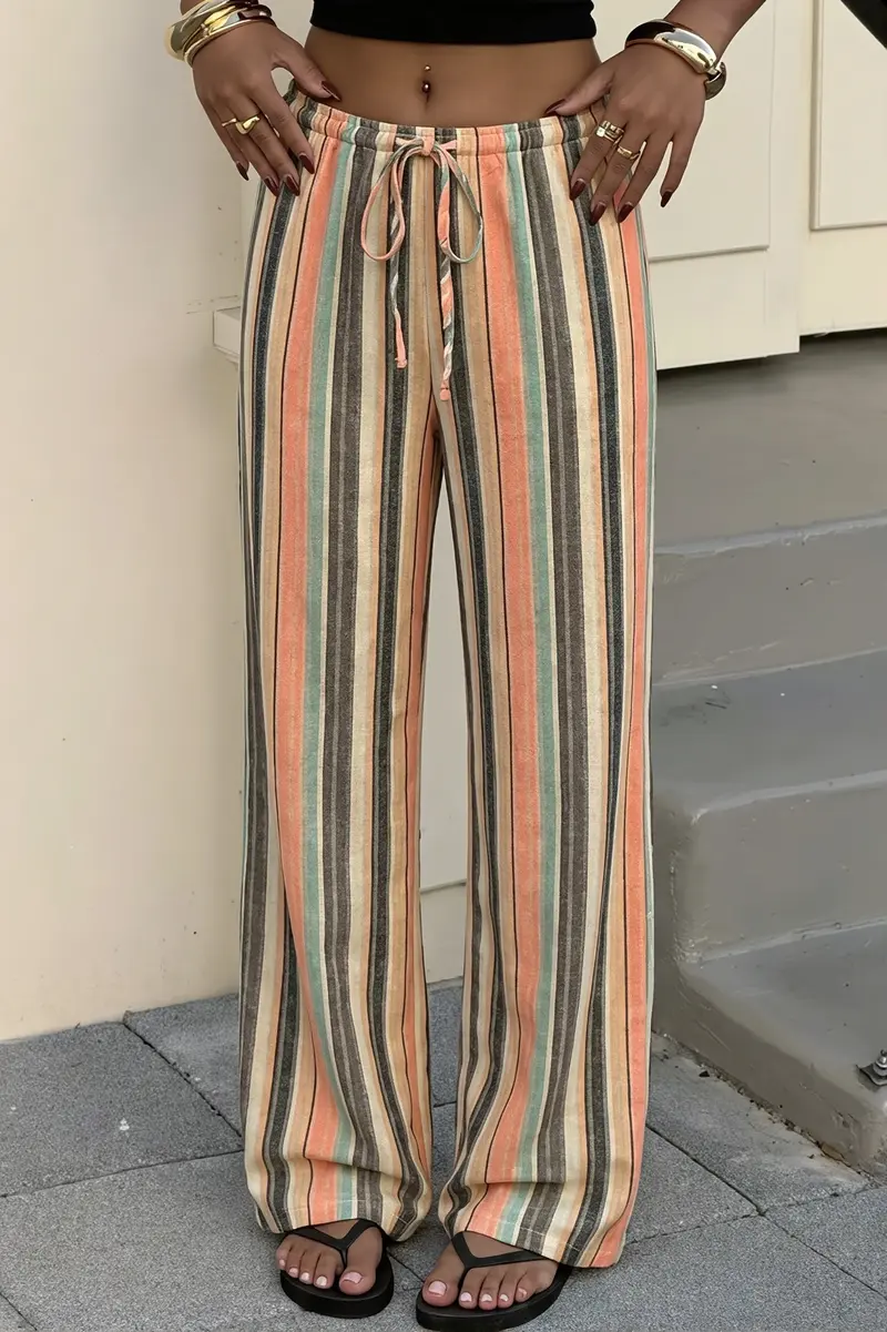 Damen Weite Hose Mit Streifen Und Bindeband