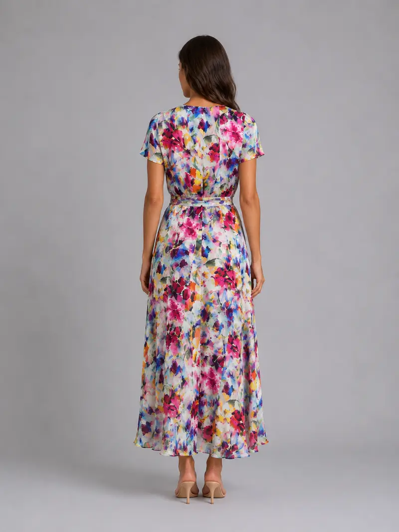 Damen Wickelkleid Mit Blumenprint In Midilänge