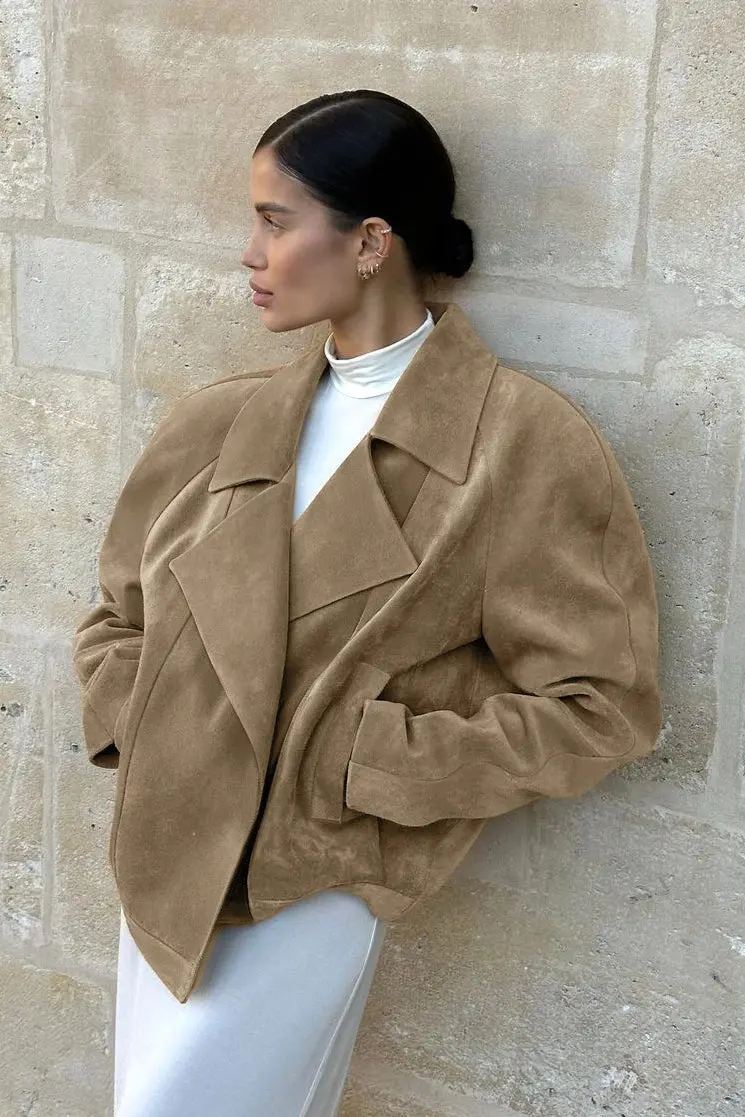 Damen Wildlederjacke In Relaxed Fit Mit Reverskragen