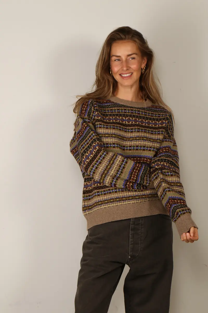 &Daughter - Trui - Lorne Oversized Fairisle Crewneck - Dark Natural Multi