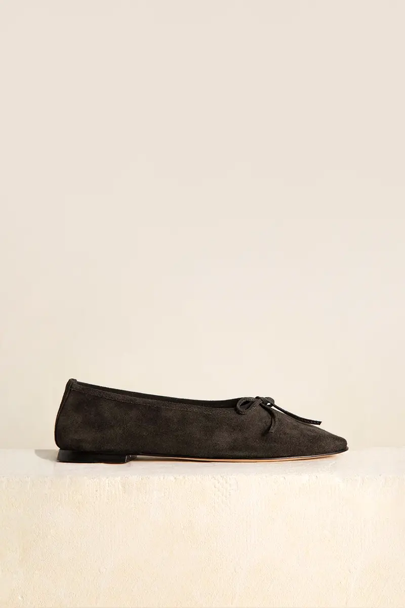 Dear Frances - Ballerina's - Gala Shoe W/ Bow - Charcoal Suede