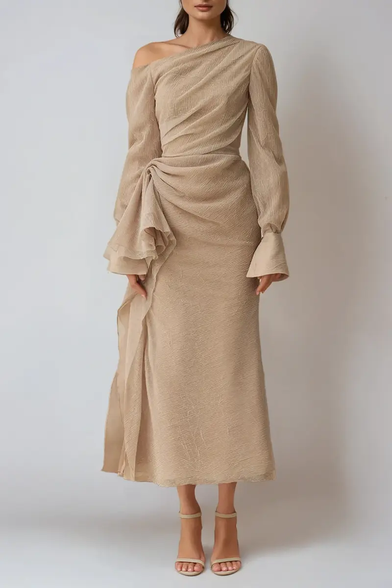 Deitra Asymmetric Ruch Maxi Dress