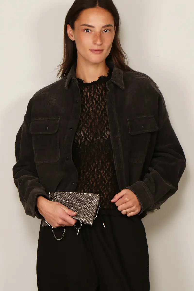 Denimist - Blouse - Cropped Utility Shirt - Washed Black Cord