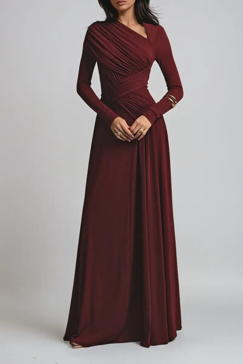 Desislav Bodycon Asymmetric Ruch Maxi Dress