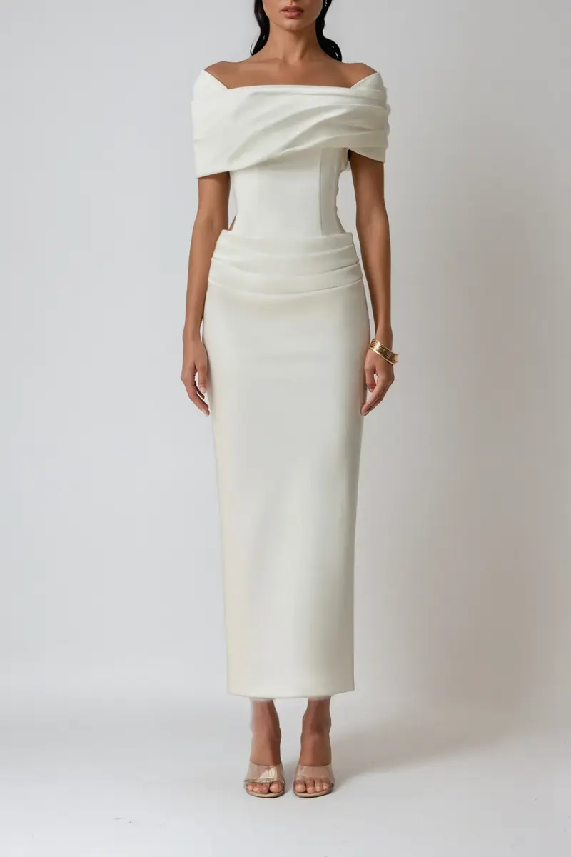 Diamantis Off Shoulder Ruch Maxi Dress