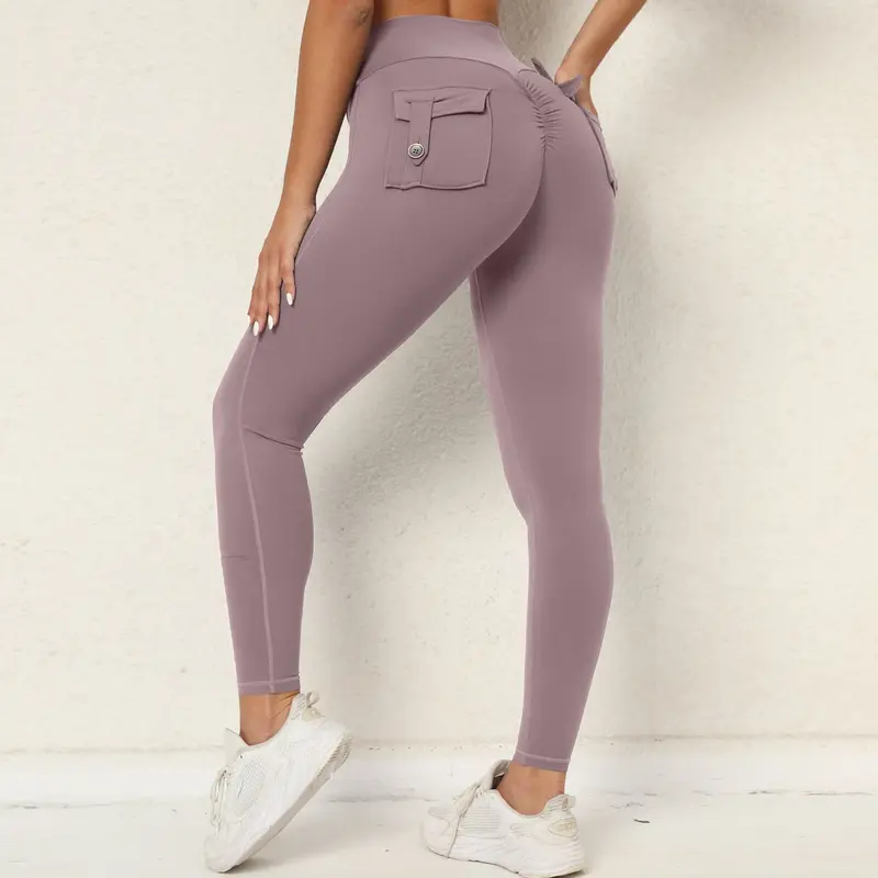 Dopasowane legginsy push up damskie wysoki stan z kieszenią