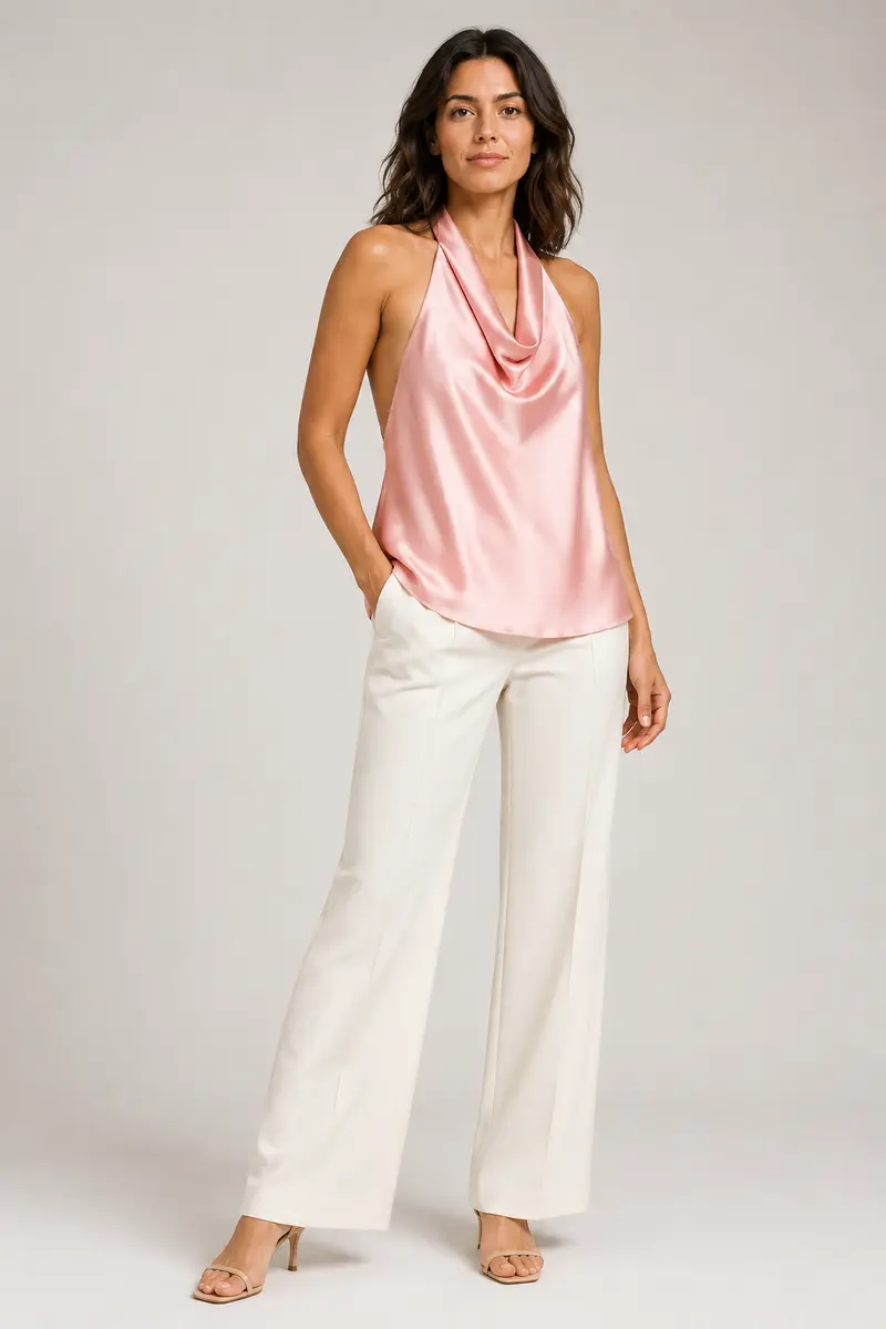 Draped Open-Back Halter Top