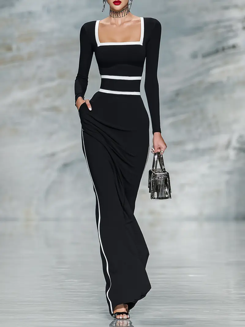 Elaria™ | Black And White Tight Maxi Dress