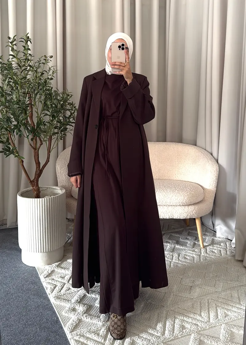 ELAYA LONG BLAZER DARK BROWN