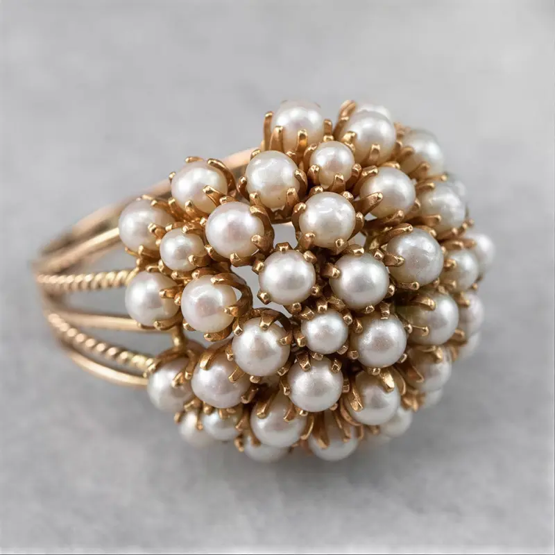 Elegant Inlaid Pearl Gold Ring