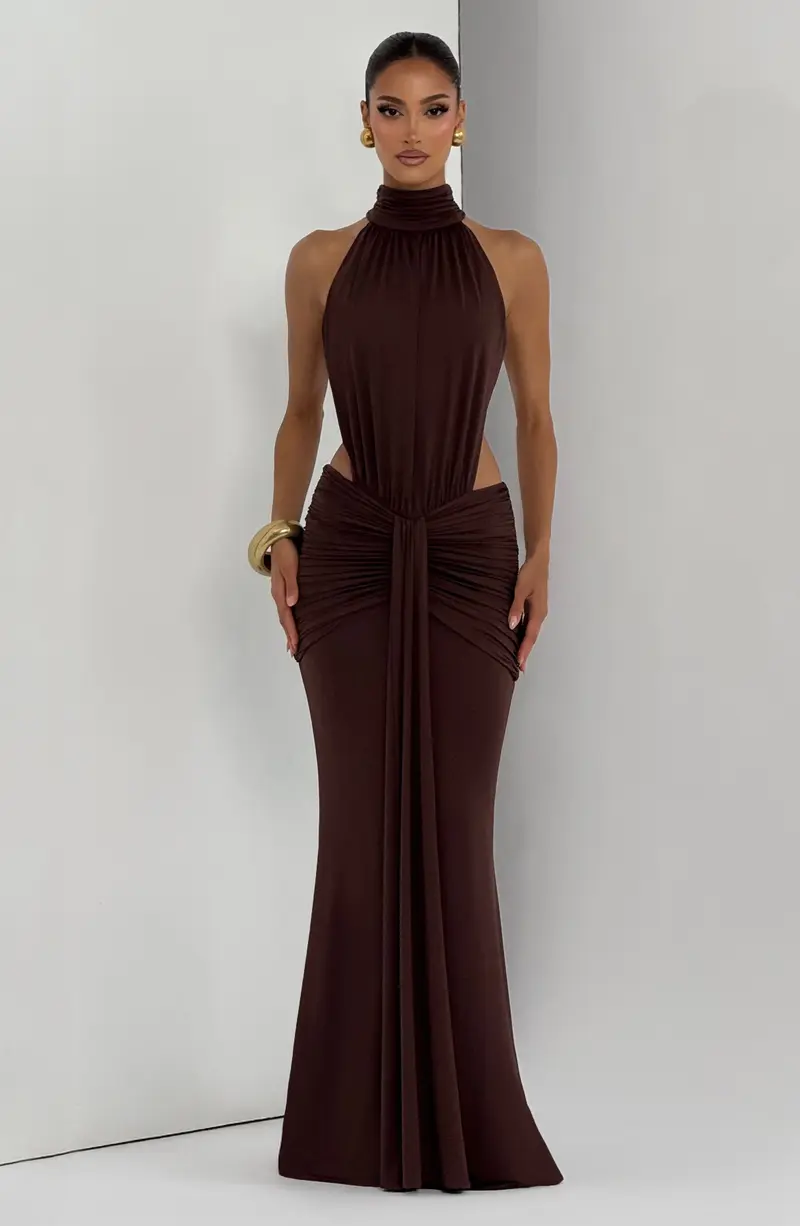 ELINA | Maxikleid mit gerafftem Halterneck