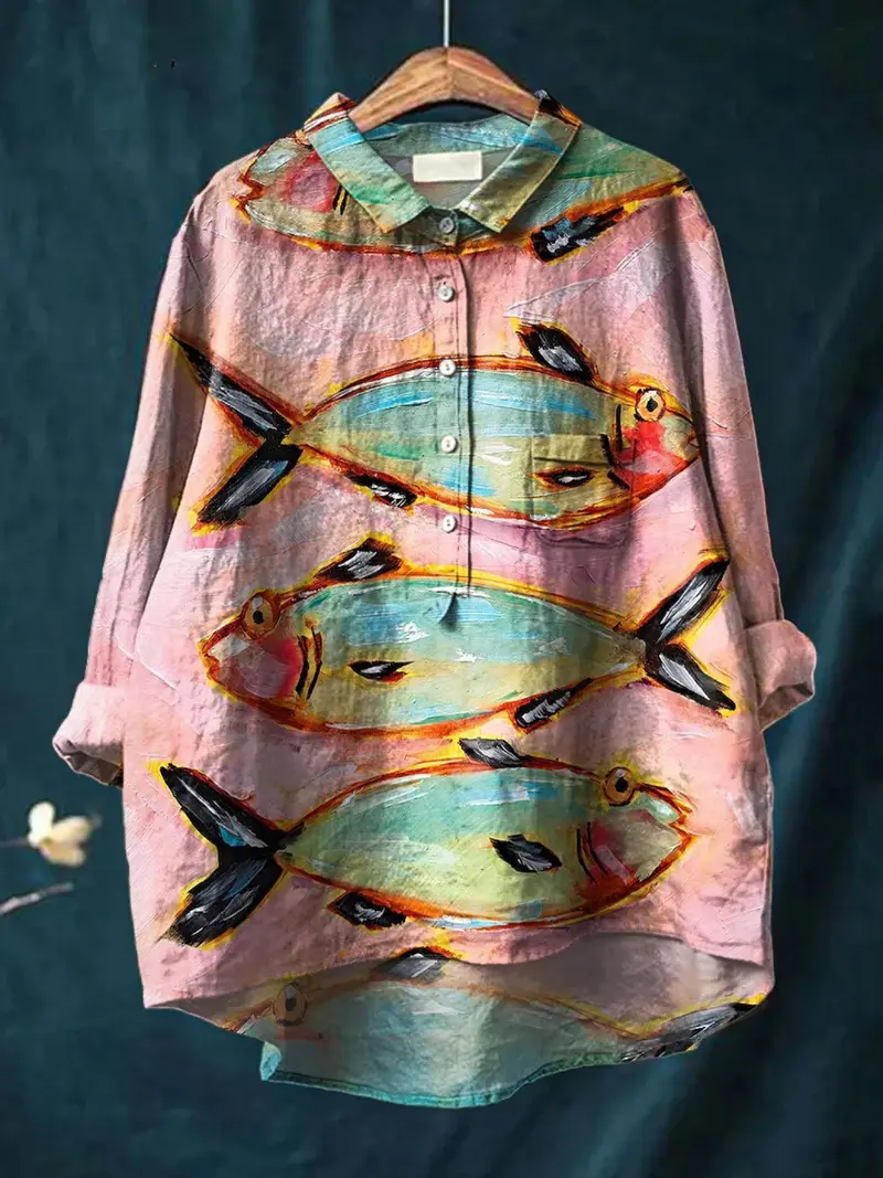 Eliza™ | Women's Vintage Fish Art Print Casual Shirt