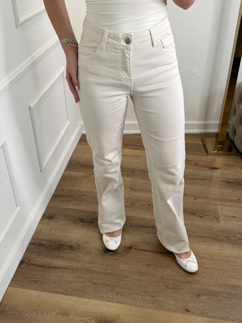 Ella wide jeans beige - extra lang mid waist stretch