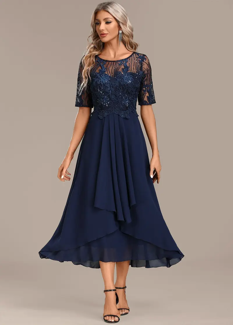 Elowen Navy Lace Midi Dress