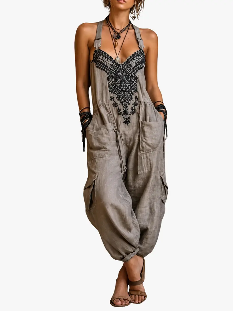 EMBROIDERED BOHO JUMPSUIT FOR WOMEN