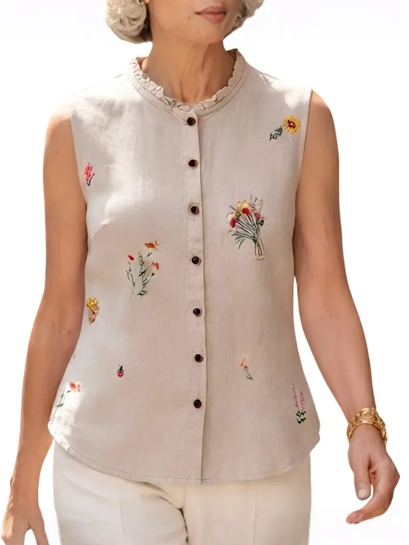 EMBROIDERED FLORAL BLOUSE FOR WOMEN