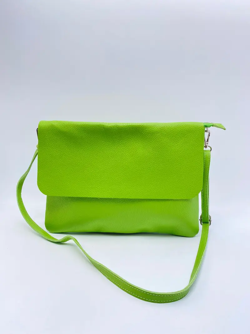 Envelope crossbody bag in apple green leather