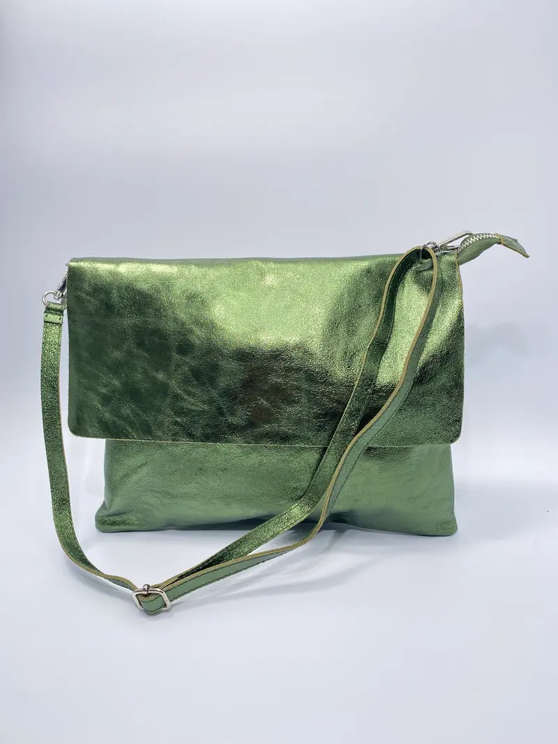 Envelope crossbody bag metallic olijf