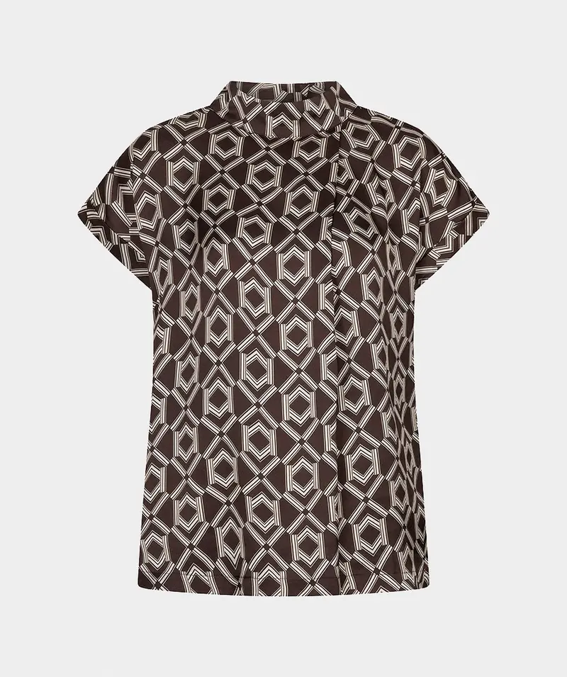 Esqualo top bruin met print model blouse short sleeve warm cacao