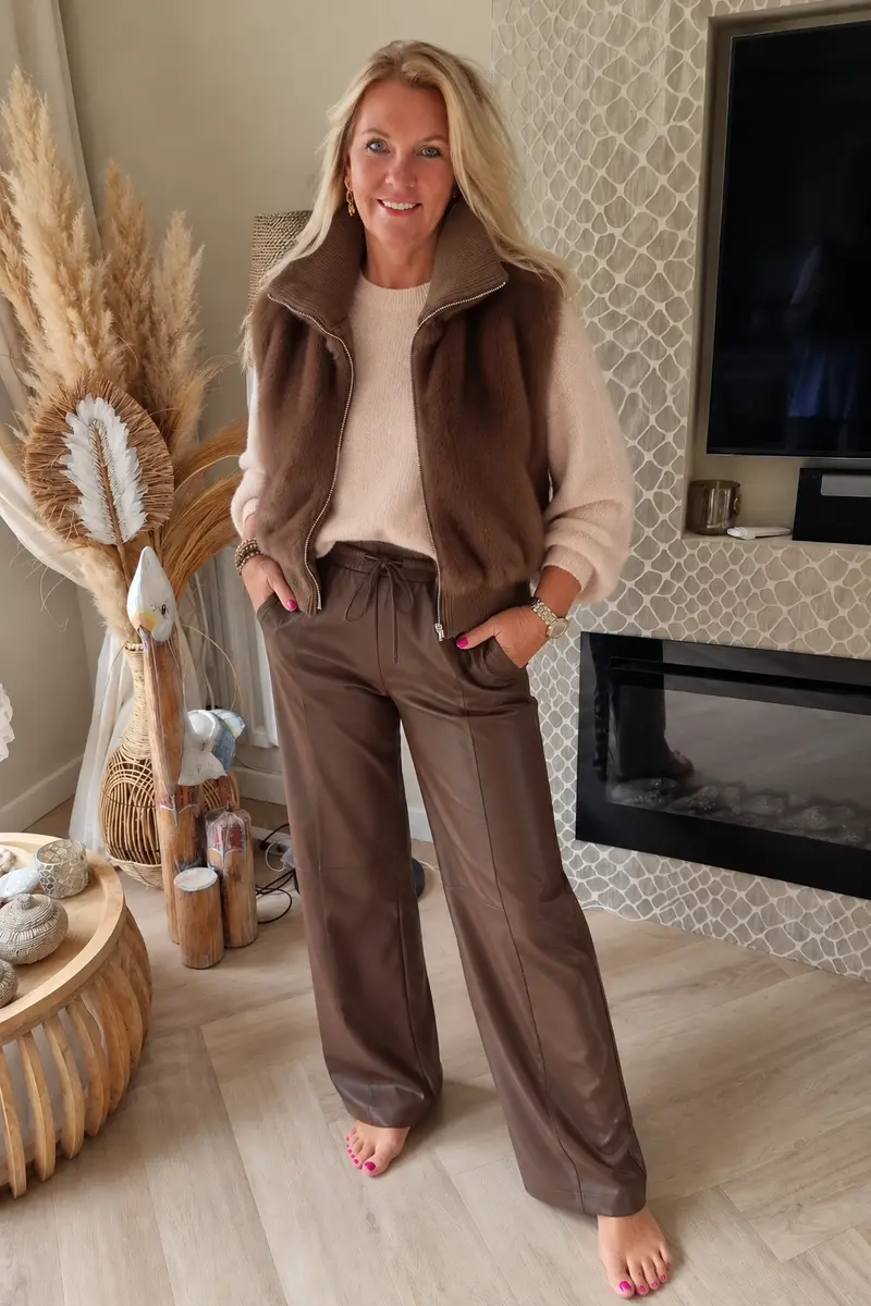 🤎 Fake Fur Bodywarmer – Bruin & Beige